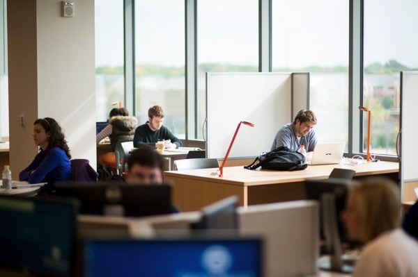 Students studying in the library.